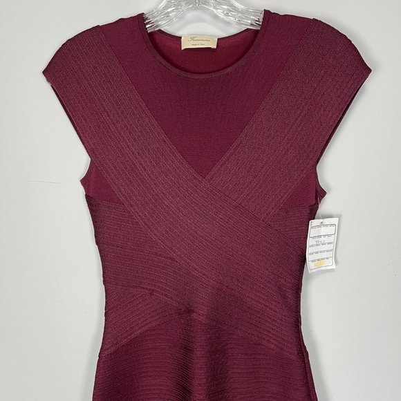 Ferramosca Womens Burgundy Knit Sheath Dress Bodycon Italy size IT 40 US Small - Picture 2 of 12
